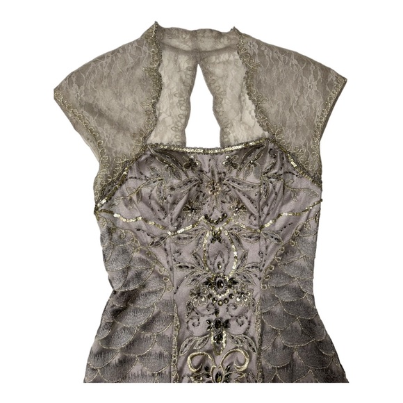 Sue Wong l Beaded Silver Cocktail Dress Size 0 - Picture 4 of 12